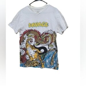 Original Gravity Graphic T-Shirt with Dragon and Tiger Design Mens Small